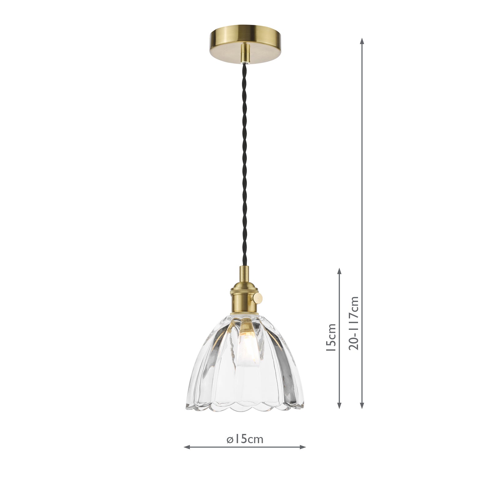 Hadano Pendant Natural Brass and Scalloped Bell Glass
