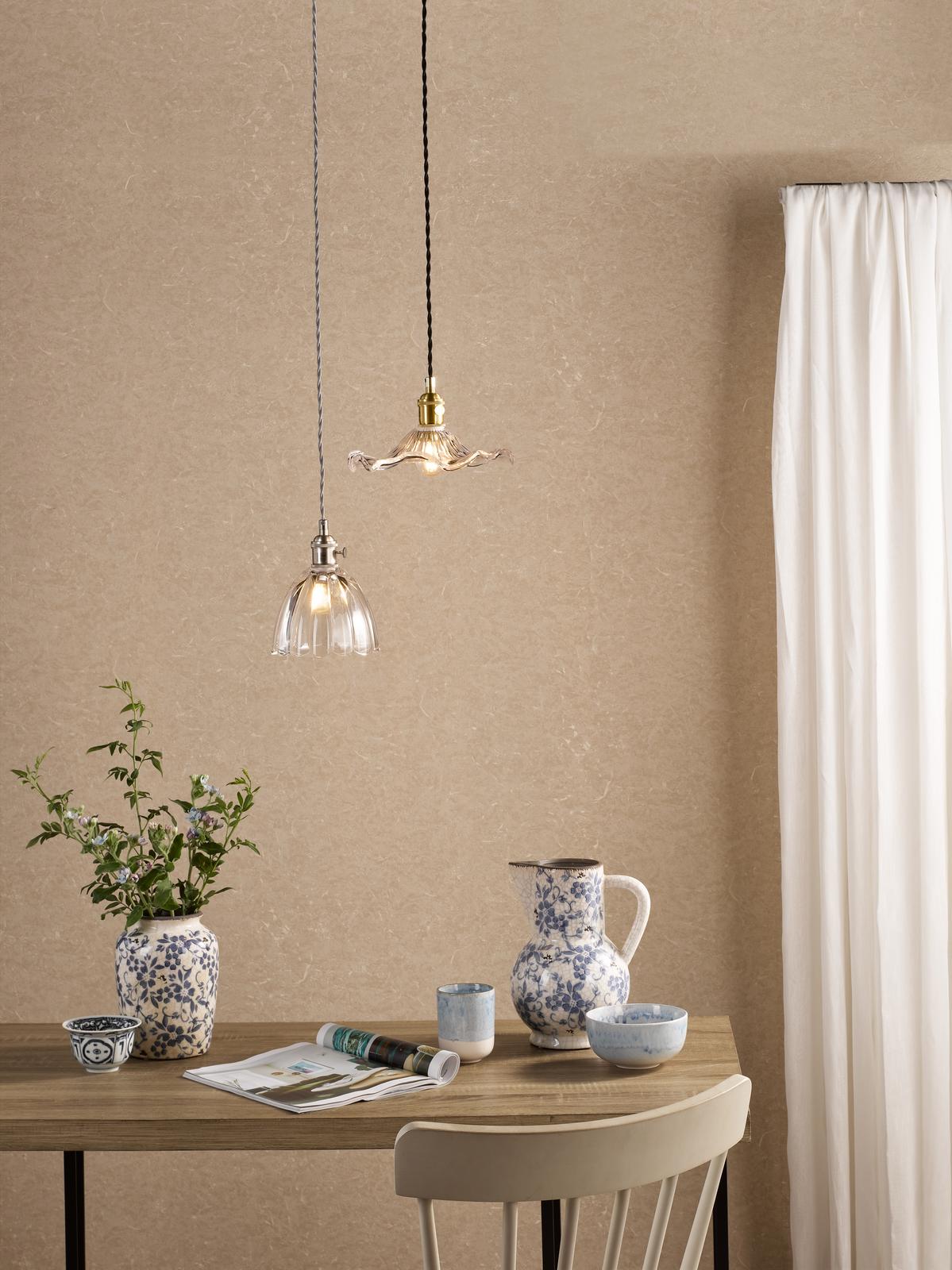 Hadano Pendant Natural Brass and Wavy Glass
