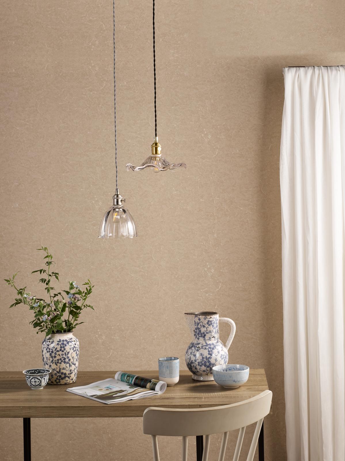 Hadano Pendant Natural Brass and Wavy Glass