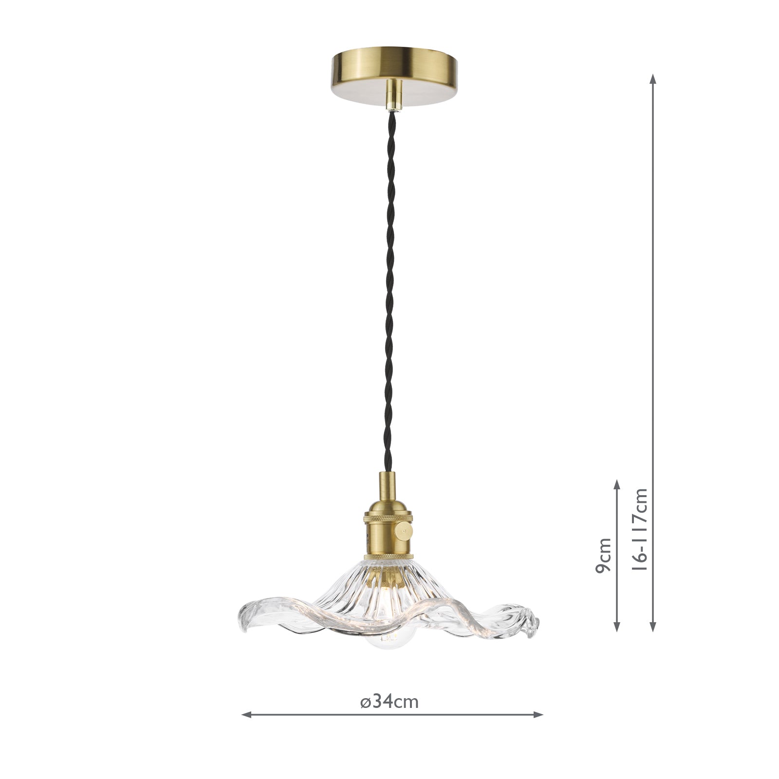 Hadano Pendant Natural Brass and Wavy Glass