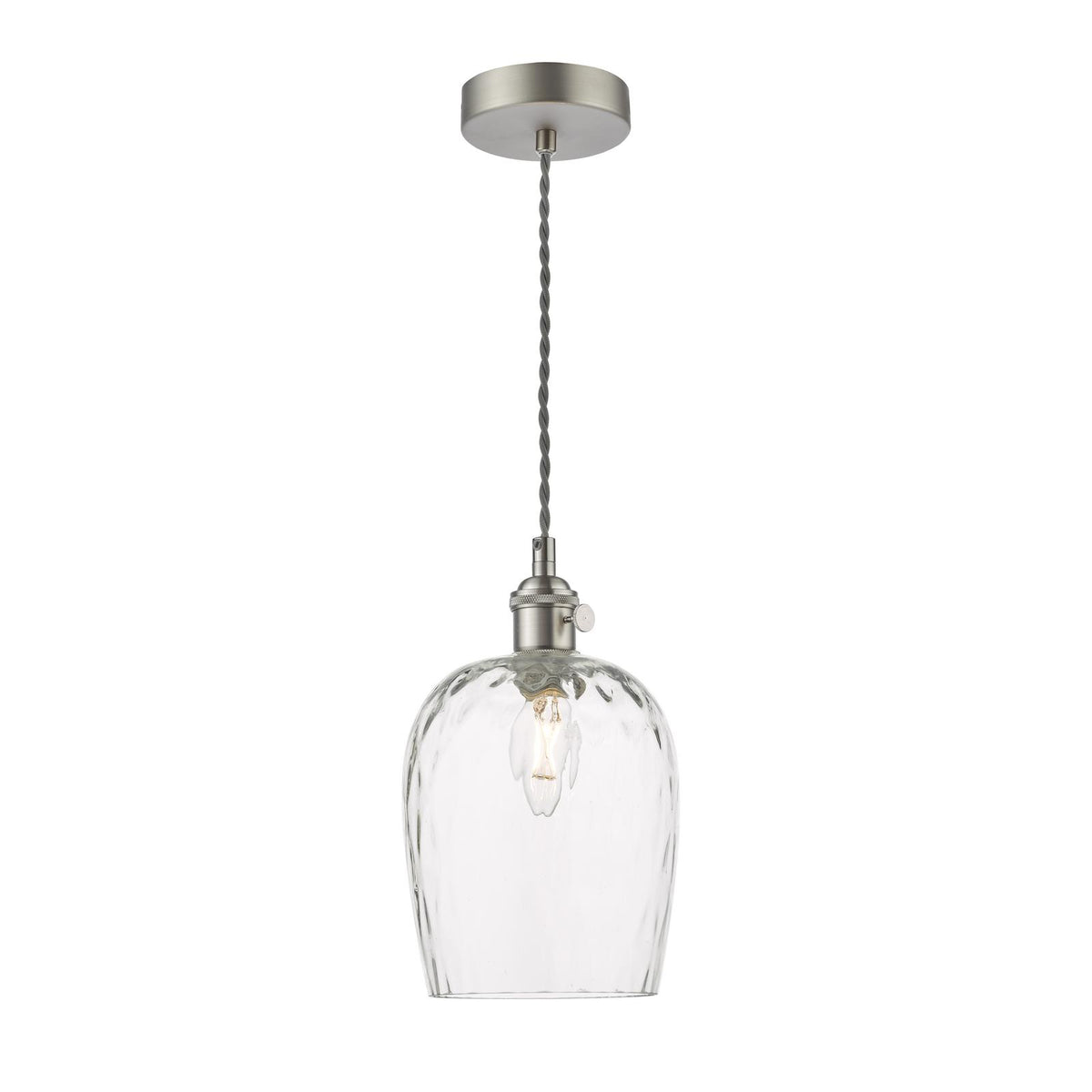 Hadano Pendant Antique Chrome With Dimpled Glass Shade