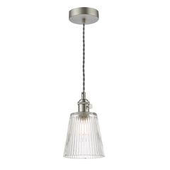 Hadano Pendant Antique Chrome With Ribbed Glass Shade