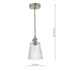 Hadano Pendant Antique Chrome With Ribbed Glass Shade