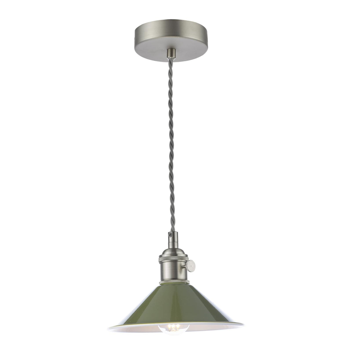 Hadano 1 Light Pendant Antique Chrome With Olive Green Shade