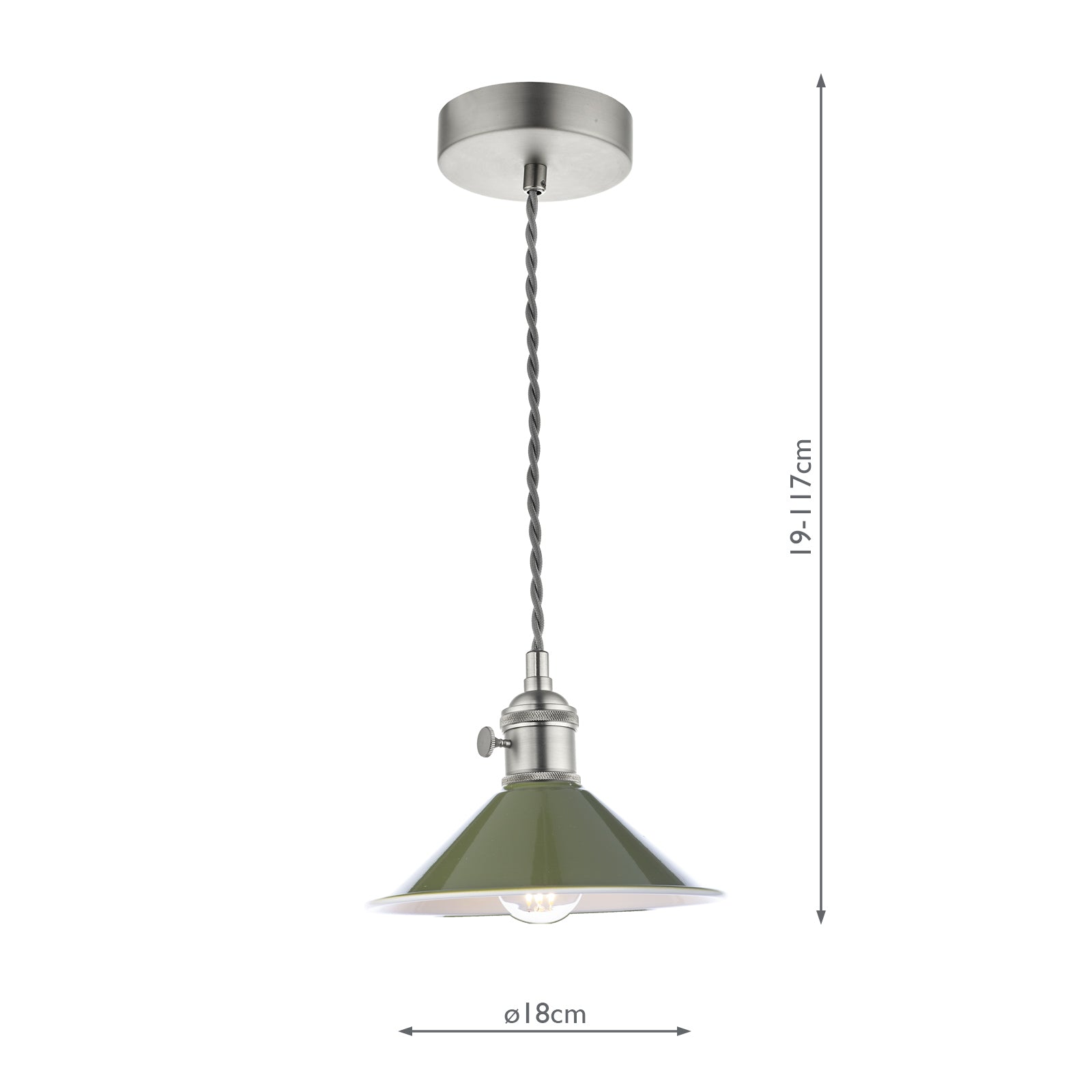 Hadano 1 Light Pendant Antique Chrome With Olive Green Shade