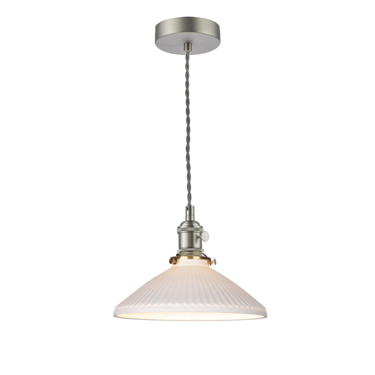 Hadano Pendant Antique Chrome & Ceramic Shallow Shade