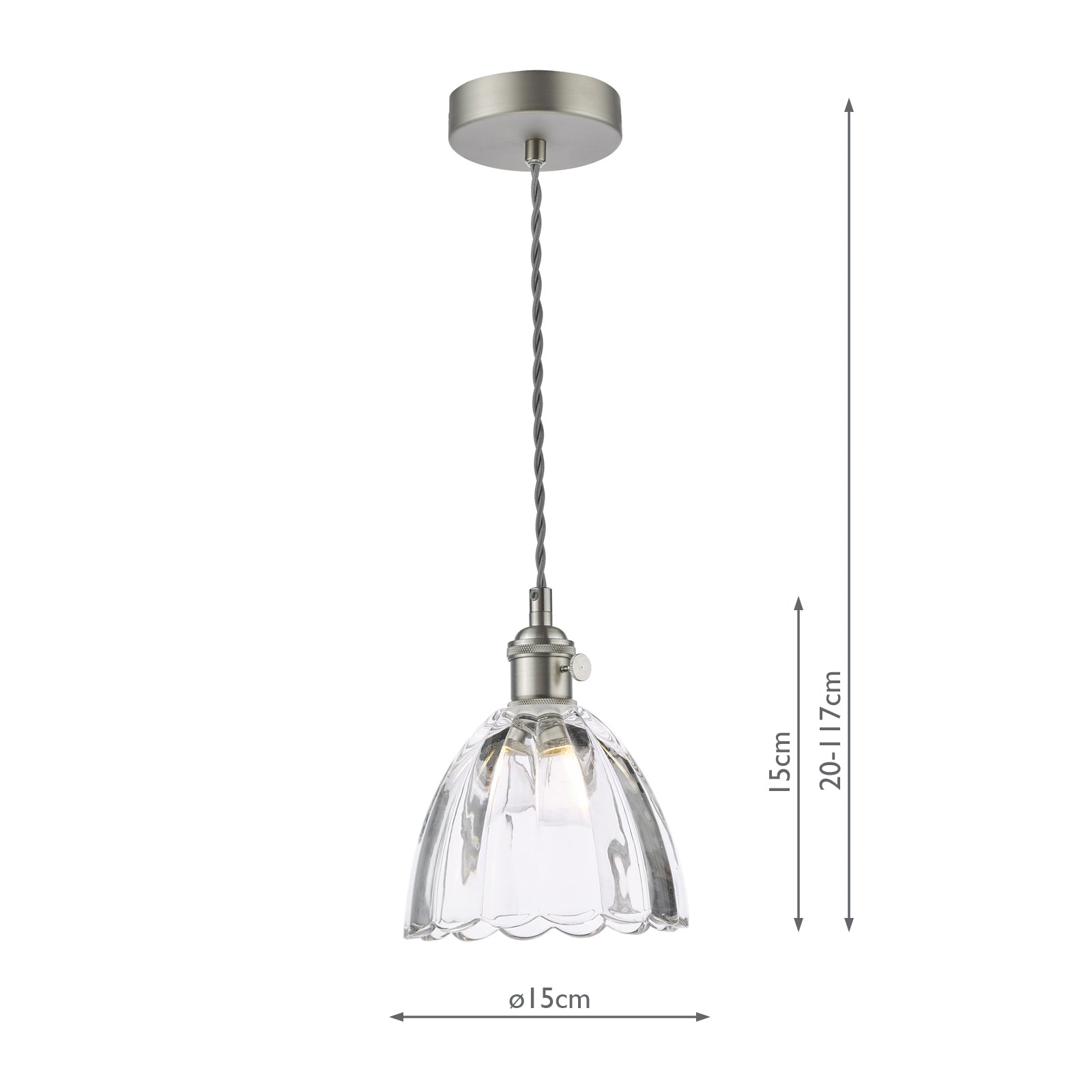 Hadano Pendant Antique Chrome and Scalloped Bell Glass
