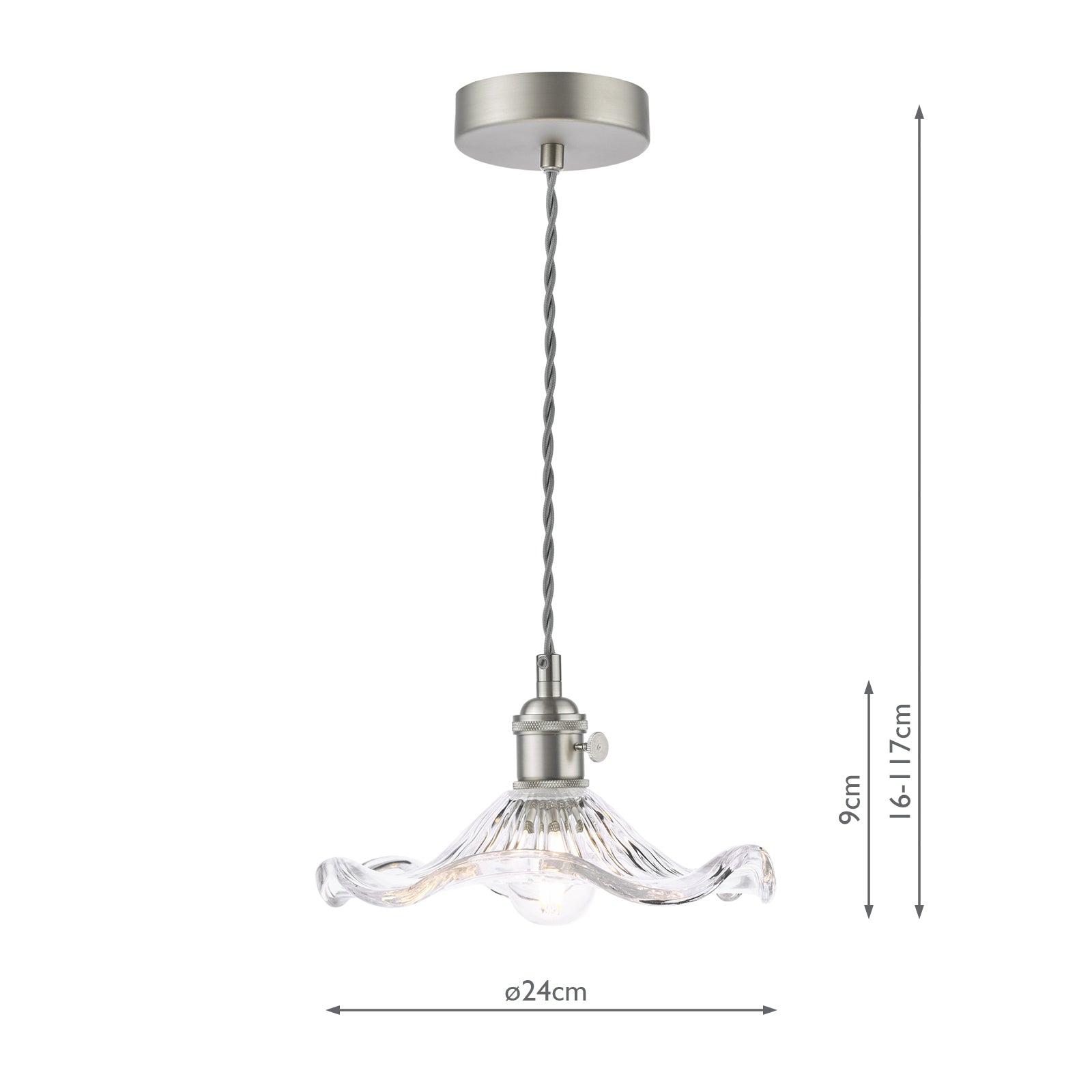 Hadano Pendant Antique Chrome and Wavy Glass