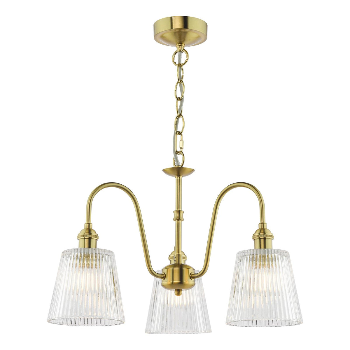 Hadano 3 Light Pendant Natural Brass and Ribbed Glass