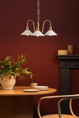 Hadano 3 Light Pendant Natural Brass and Matt Taupe