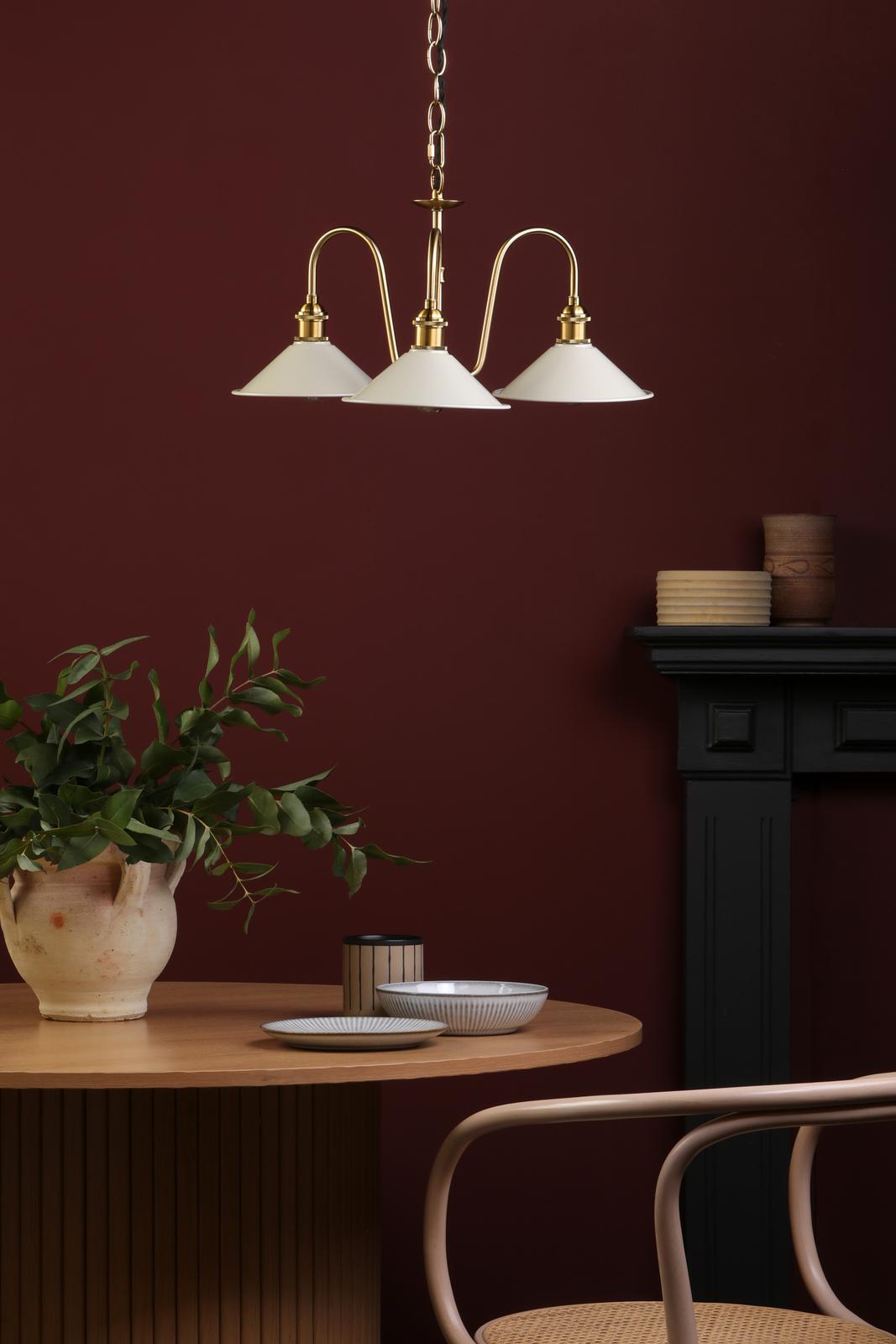 Hadano 3 Light Pendant Natural Brass and Matt Taupe
