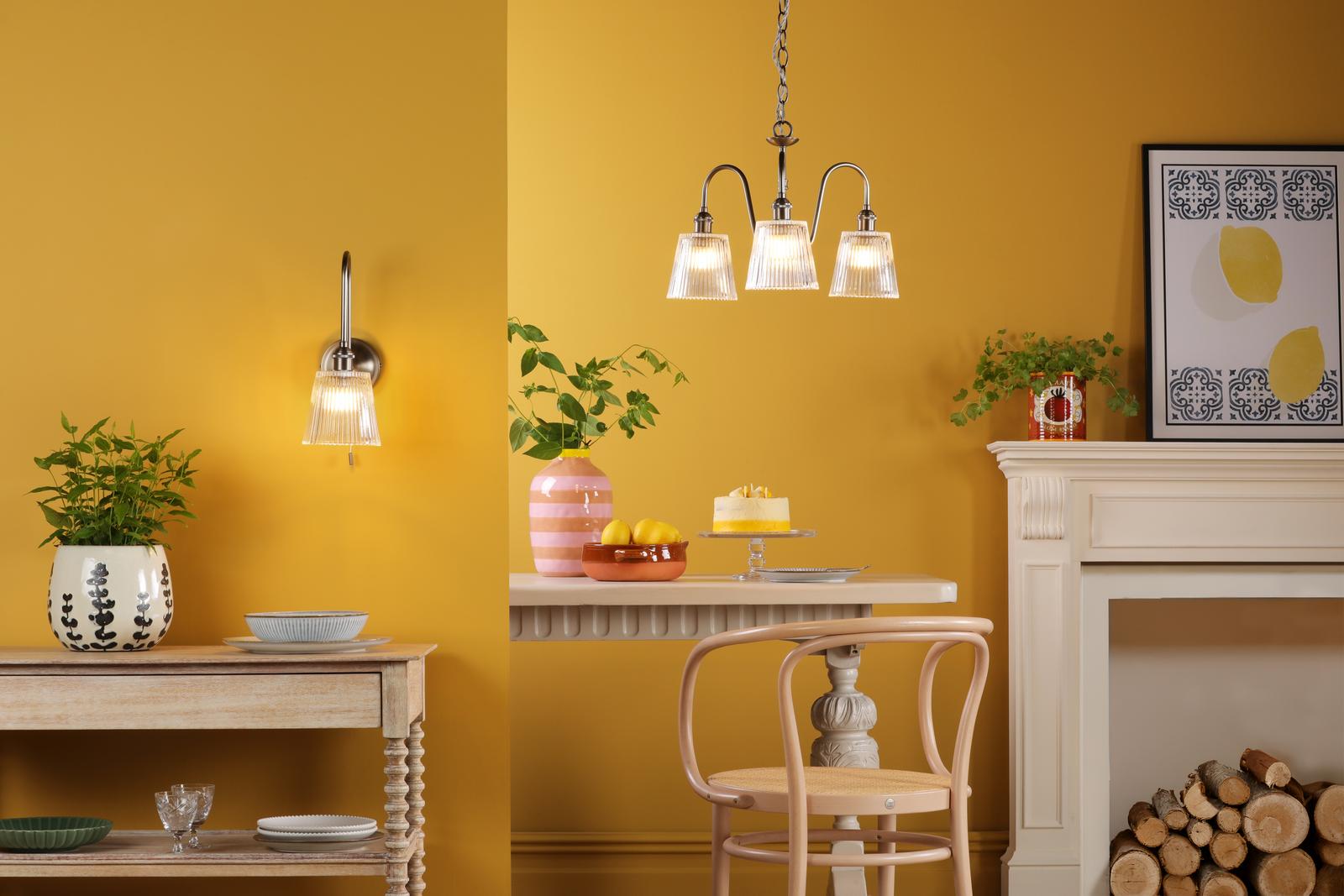Hadano 3 Light Pendant Antique Chrome and Ribbed Glass