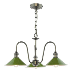 Hadano 3 Light Pendant Antique Chrome and Matt Green