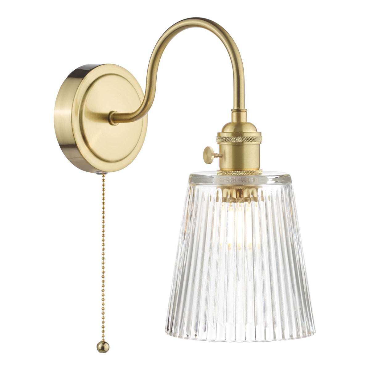 Hadano Wall Light Brass With Clear Ribbed Glass Shade