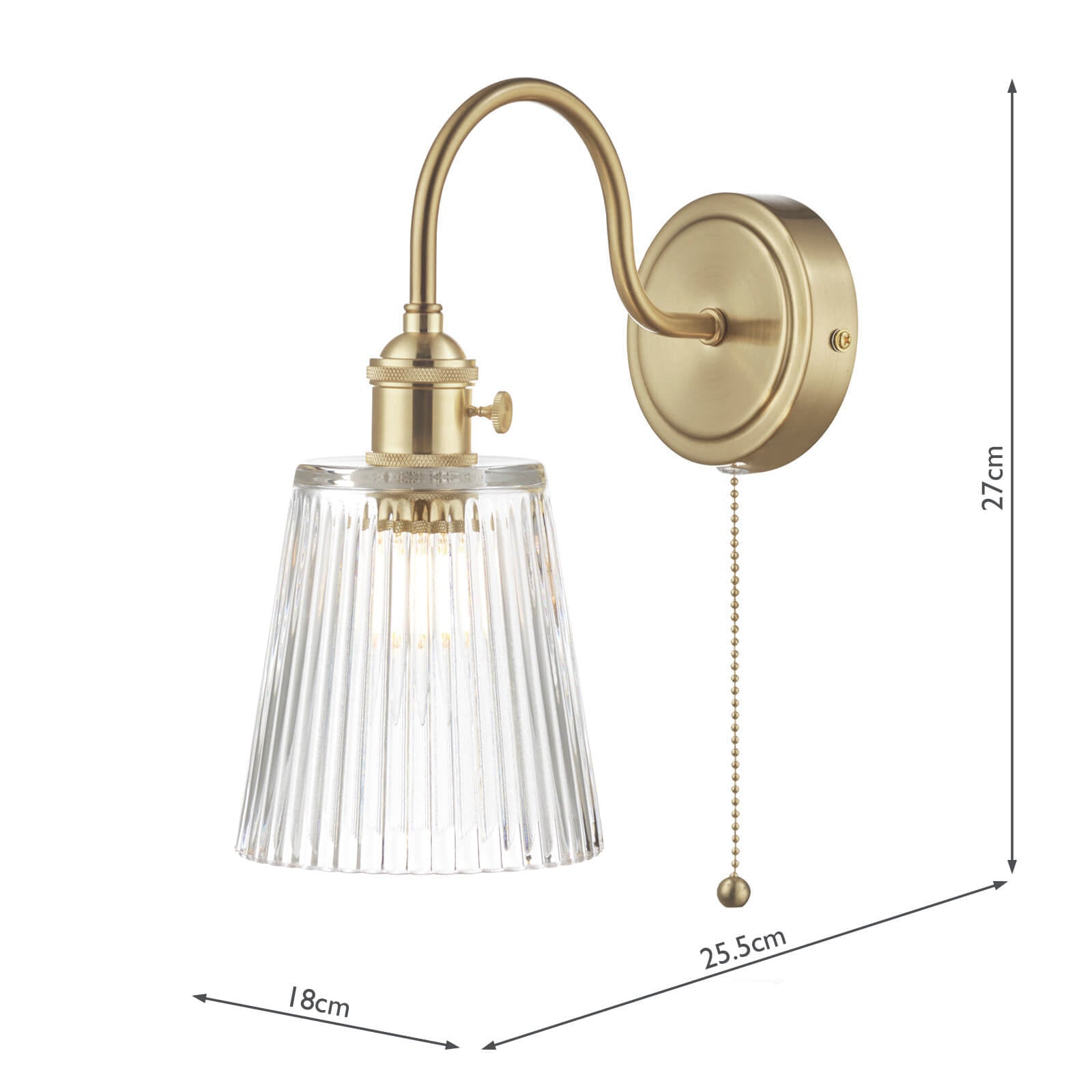 Hadano Wall Light Brass With Clear Ribbed Glass Shade