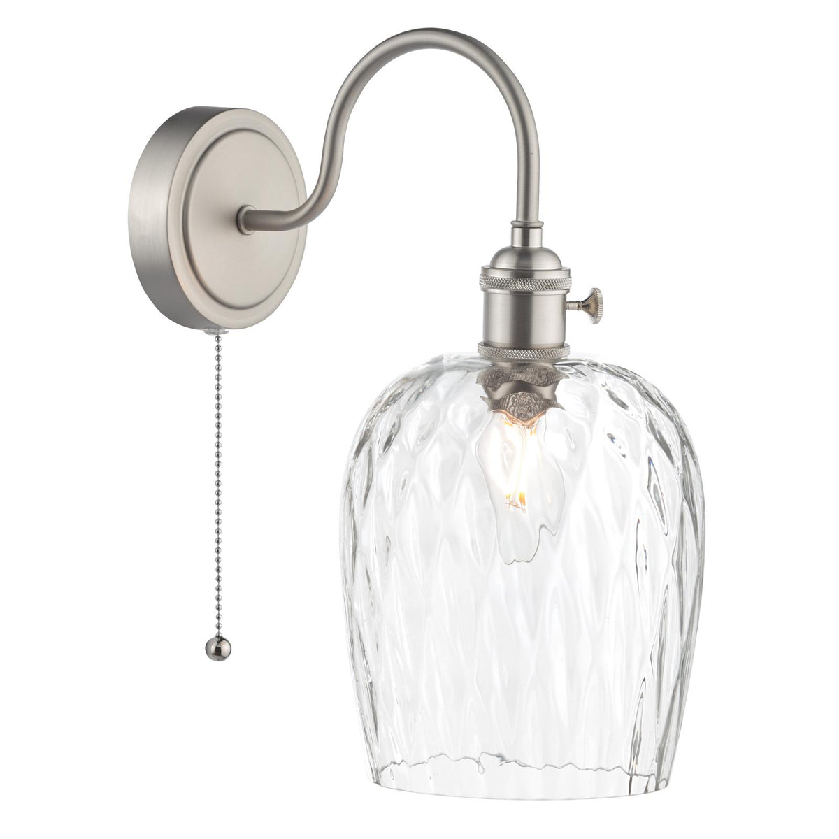 Hadano Wall Light Antique Chrome With Clear Dimpled Glass Shade