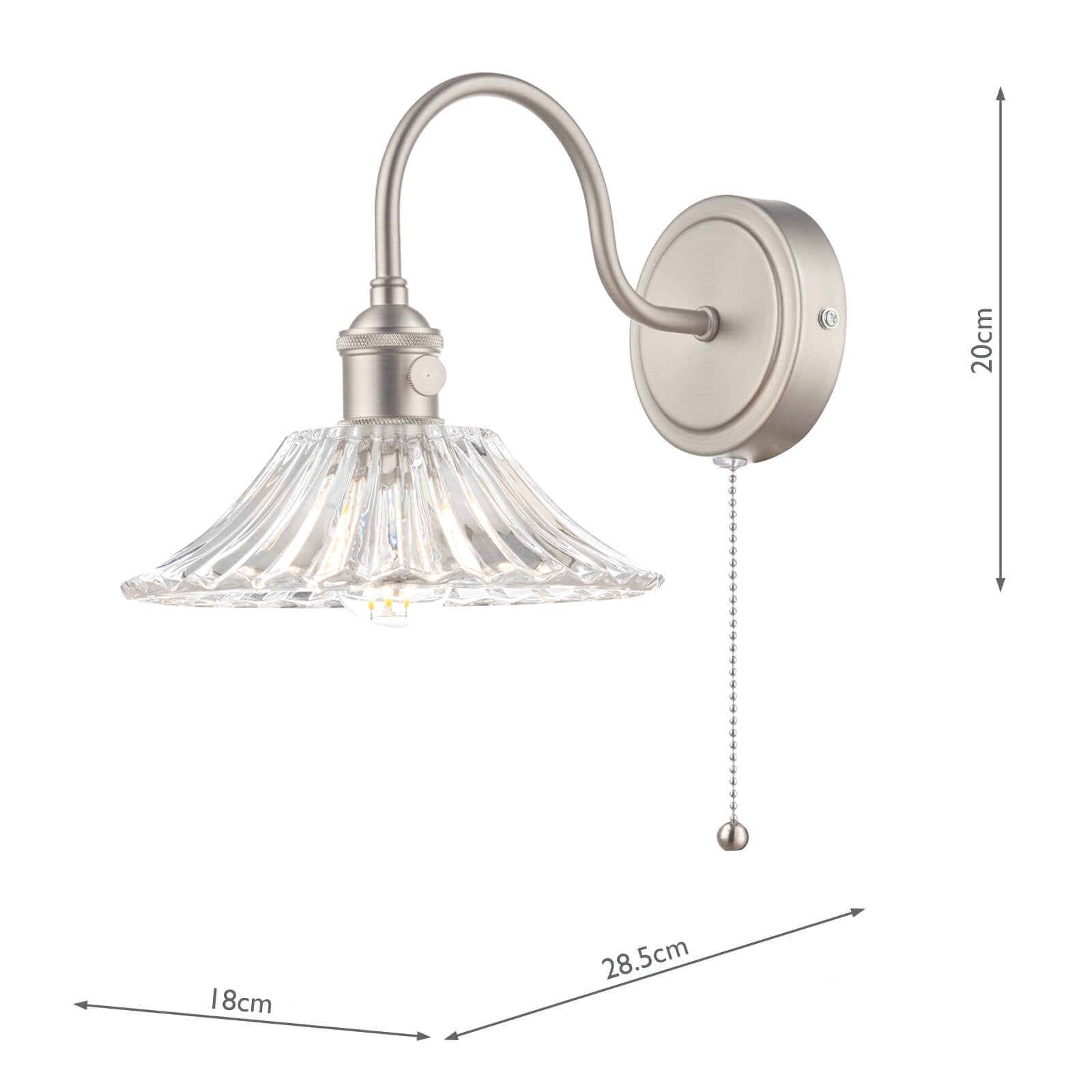 Hadano Wall Light Antique Chrome With Clear Flared Glass shade