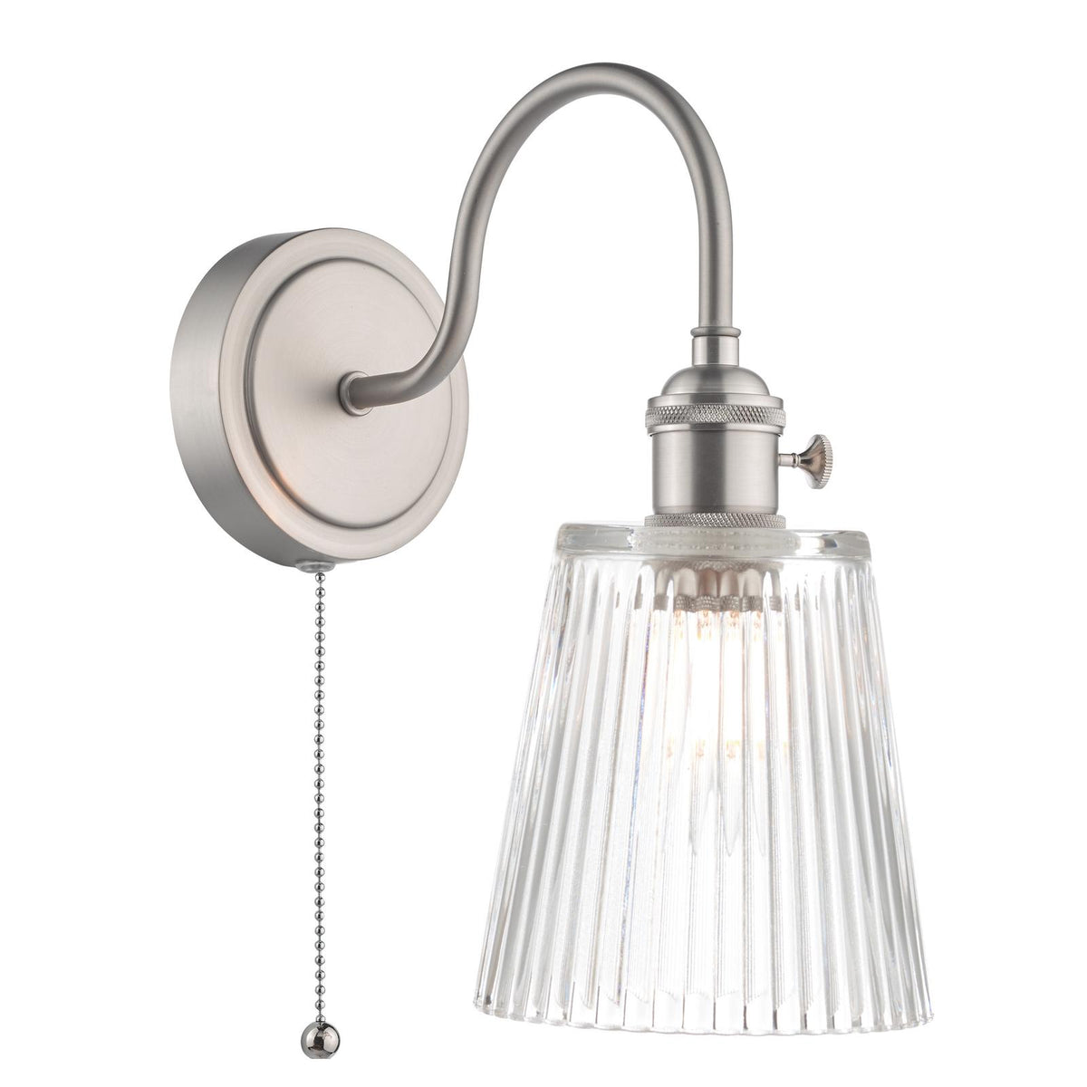 Hadano Wall Light Antique Chrome With Clear Ribbed Glass Shade