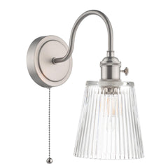 Hadano Wall Light Antique Chrome With Clear Ribbed Glass Shade