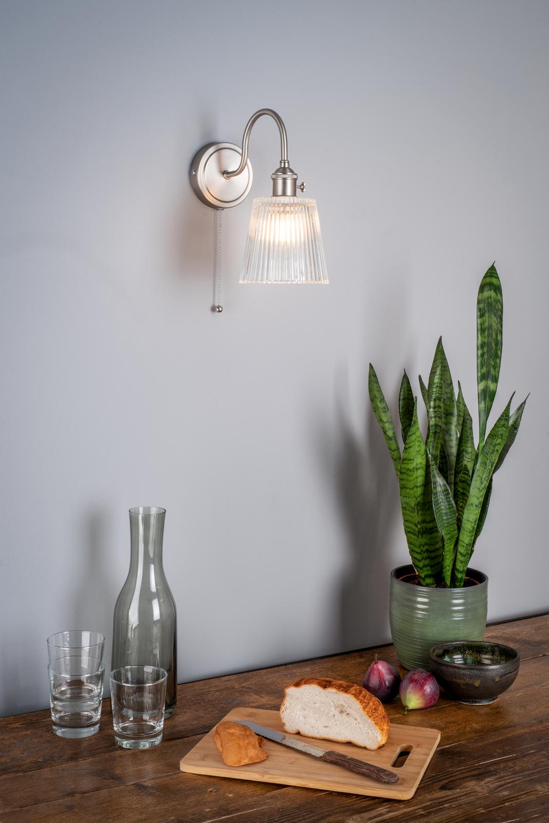 Hadano Wall Light Antique Chrome With Clear Ribbed Glass Shade