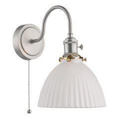 Hadano Wall Light Antique Chrome & Ceramic Domed Shade