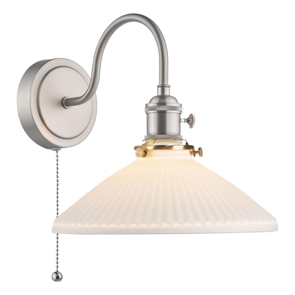 Hadano Wall Light Antique Chrome & Ceramic Shallow Shade