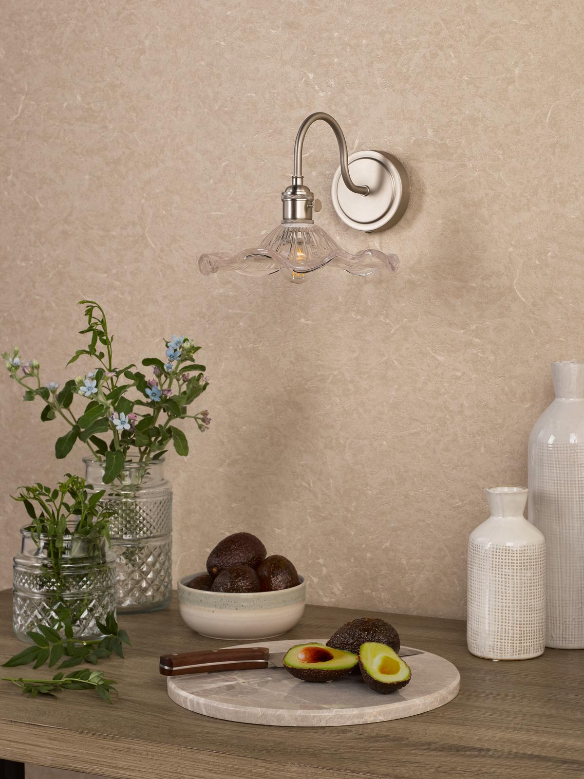 Hadano Wall Light Antique Chrome and Wavy Glass