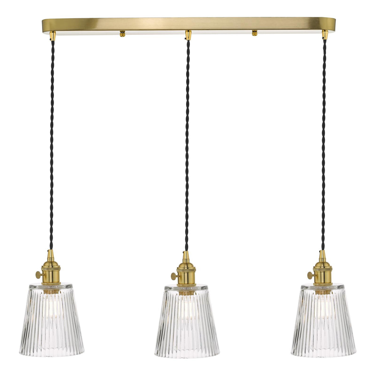 Hadano 3 Light Brass Suspension With Ribbed Glass Shades