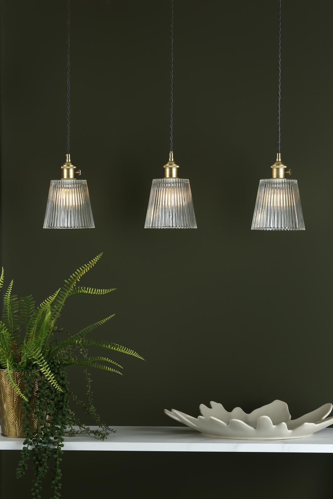 Hadano 3 Light Brass Suspension With Ribbed Glass Shades