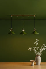 Hadano 3 Light Brass Suspension With Olive Green Shades