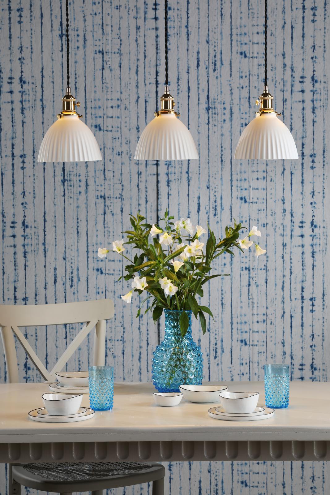 Hadano 3 Light Bar Pendant Natural Brass & Ceramic Domed Shade
