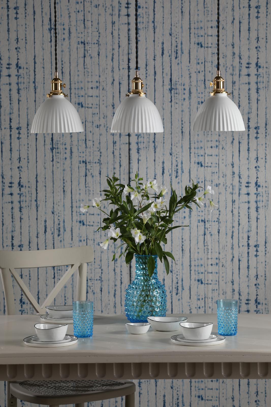 Hadano 3 Light Bar Pendant Natural Brass & Ceramic Domed Shade