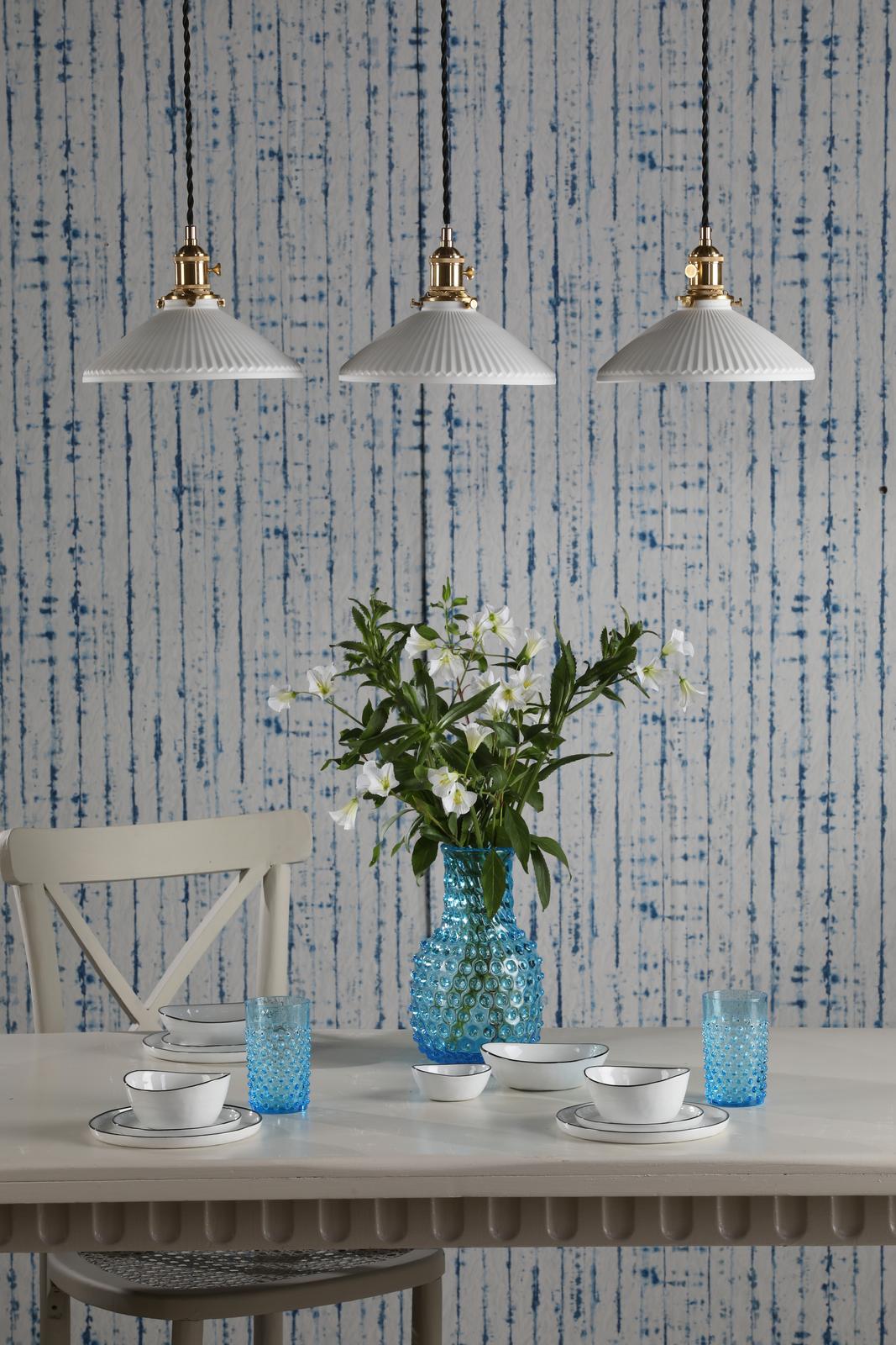 Hadano 3 Light Bar Pendant Natural Brass & Ceramic Shallow Shade