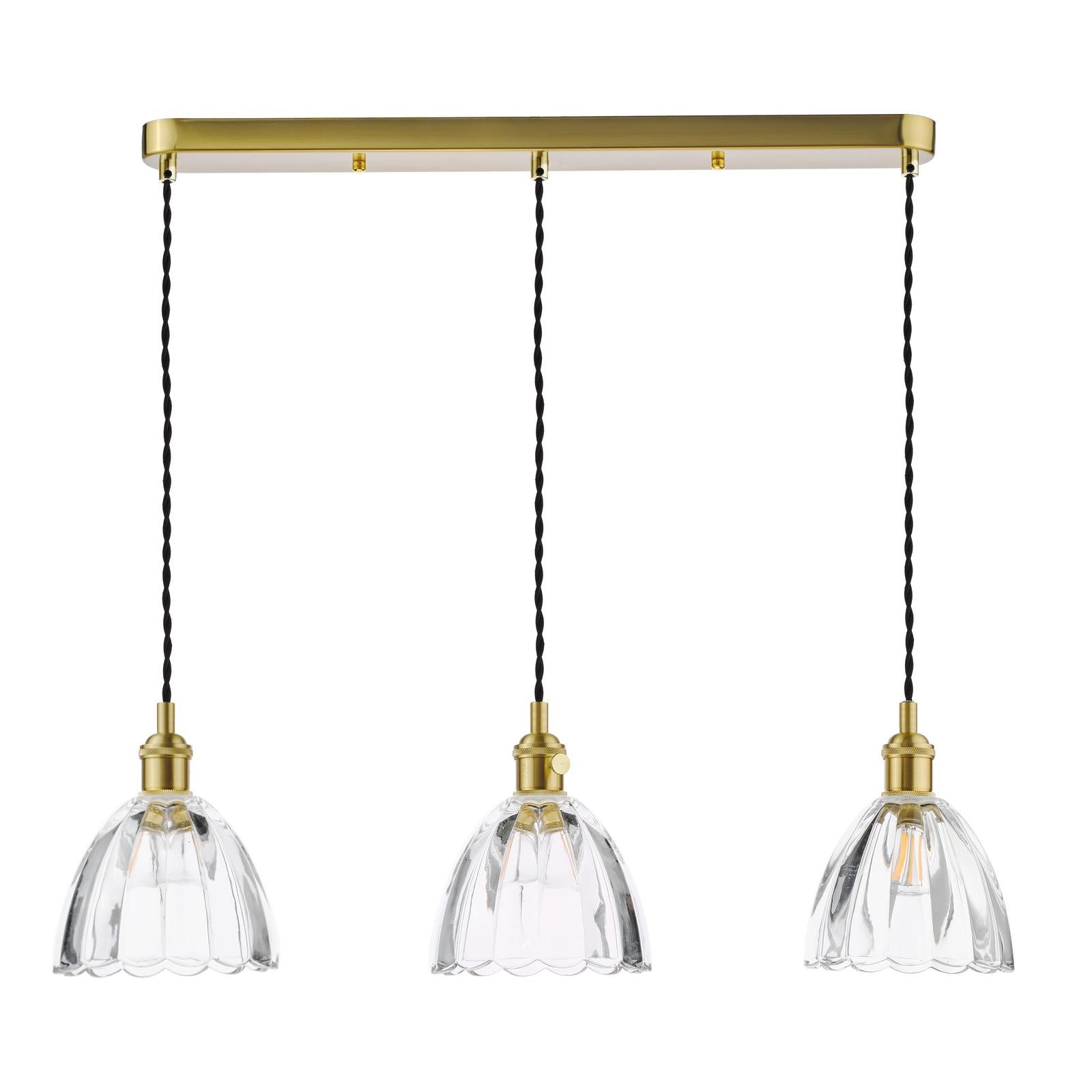Hadano 3 Light Bar Pendant Natural Brass and Scalloped Bell Glass