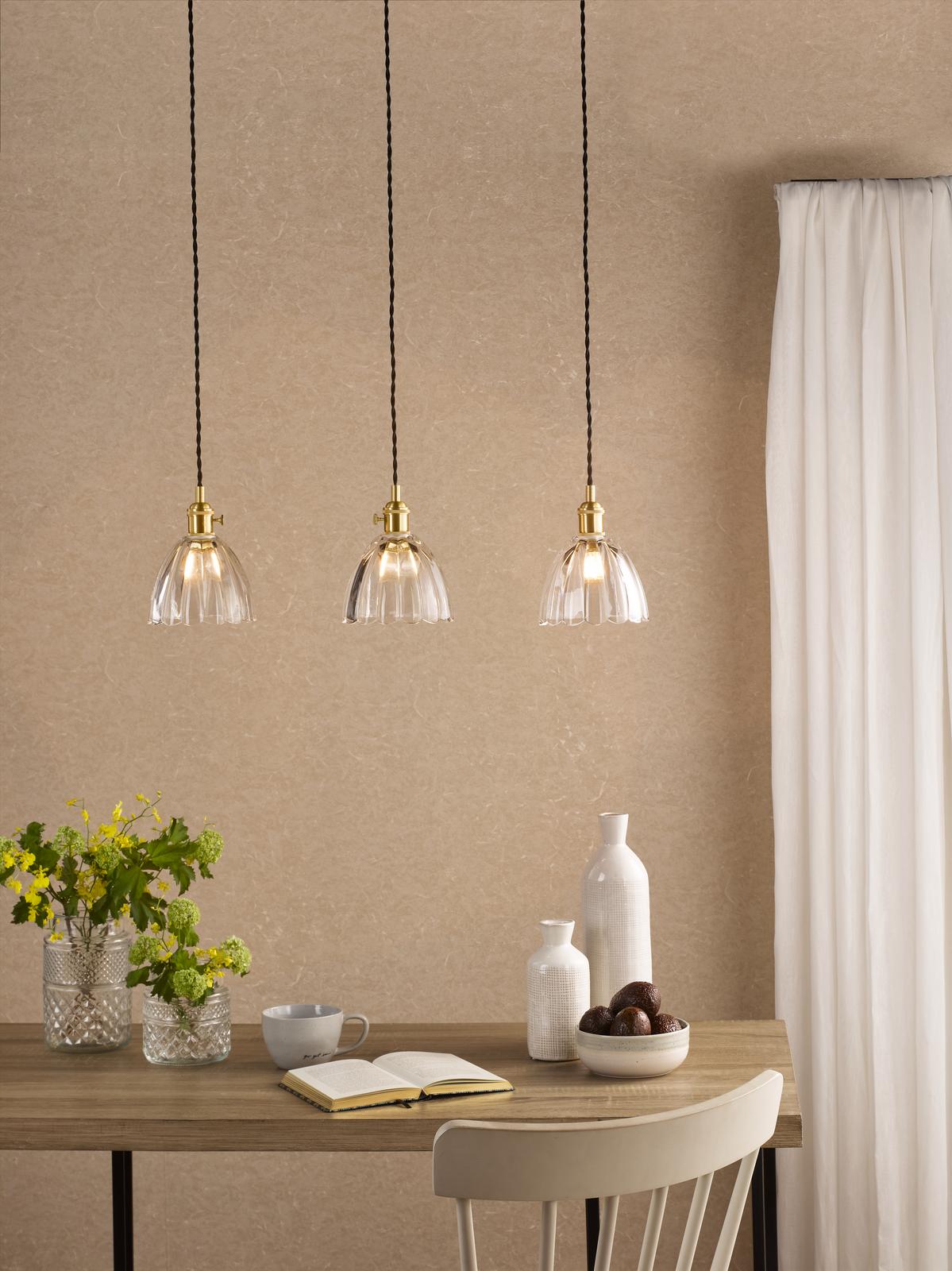 Hadano 3 Light Bar Pendant Natural Brass and Scalloped Bell Glass