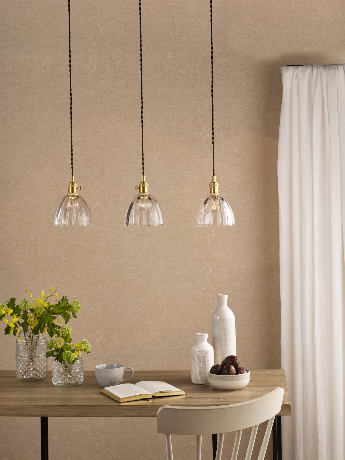 Hadano 3 Light Bar Pendant Natural Brass and Scalloped Bell Glass