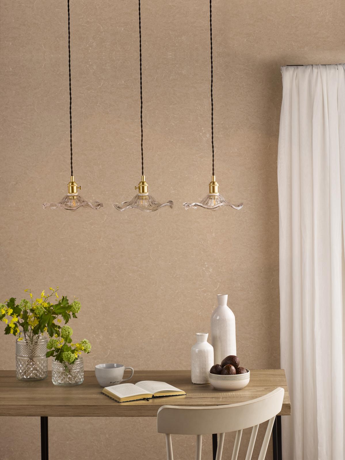 Hadano 3 Light Bar Pendant Natural Brass and Wavy Glass