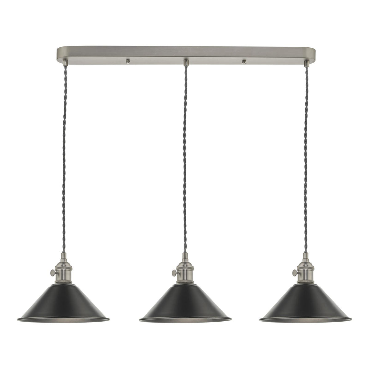 Hadano 3 Light Antique Chrome Suspension With Antique Petwer Shades