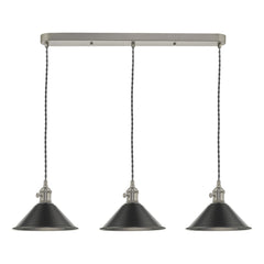 Hadano 3 Light Antique Chrome Suspension With Antique Petwer Shades