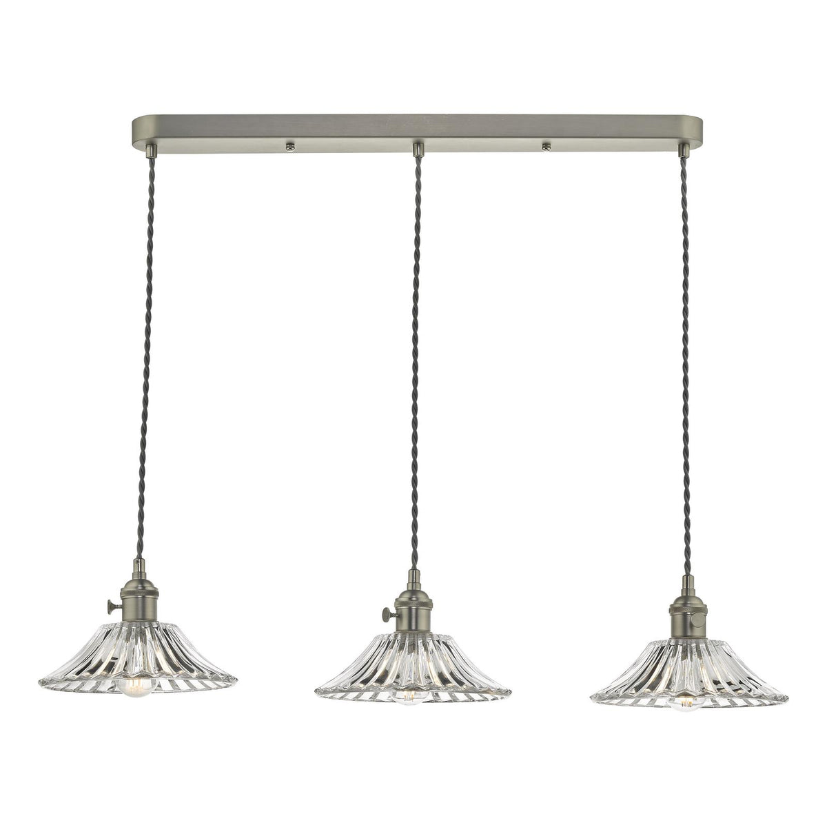 Hadano 3 Light Antique Chrome Suspension With Flared Glass Shades