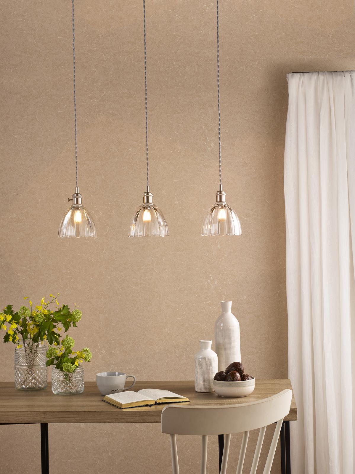 Hadano 3 Light Bar Pendant Antique Chrome and Scalloped Bell Glass