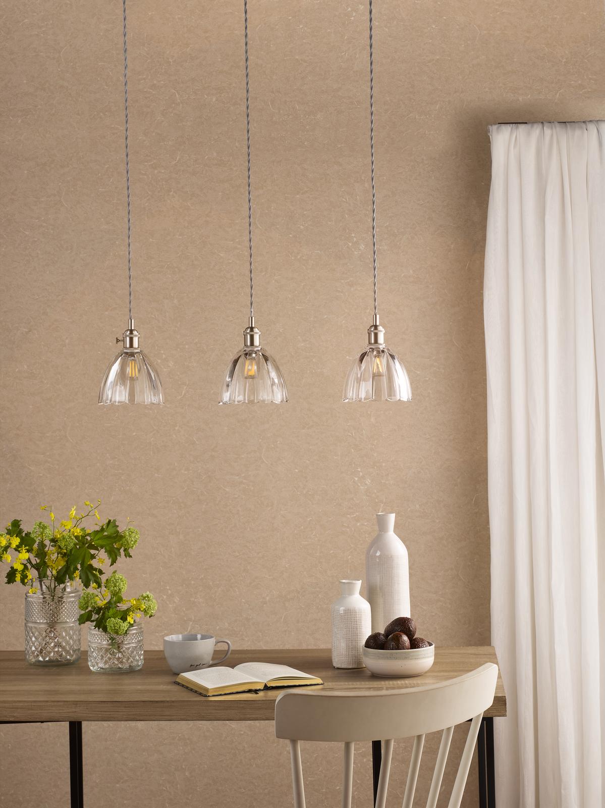 Hadano 3 Light Bar Pendant Antique Chrome and Scalloped Bell Glass