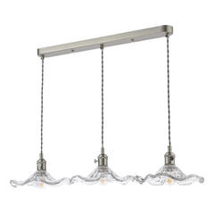 Hadano 3 Light Bar Pendant Antique Chrome and Wavy Glass