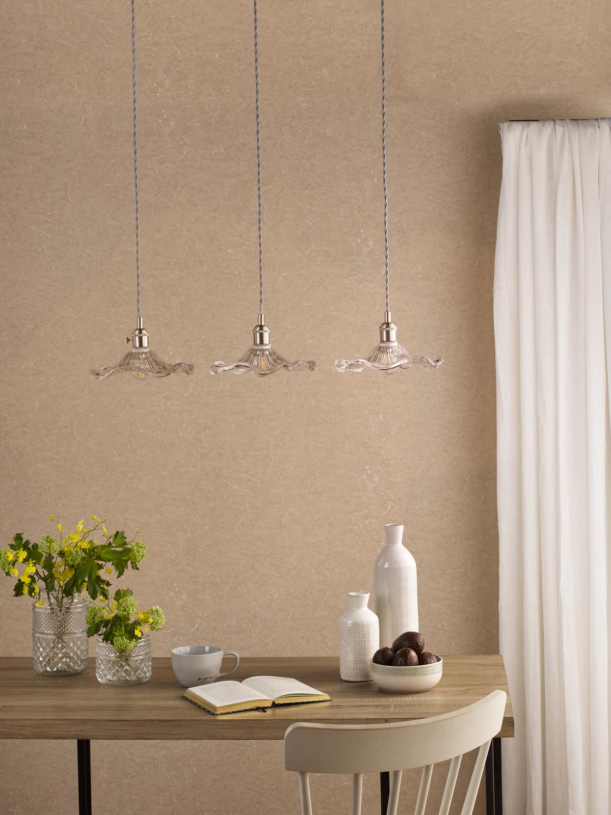 Hadano 3 Light Bar Pendant Antique Chrome and Wavy Glass