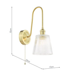Hadano Wall Light Natural Brass and Ribbed Glass