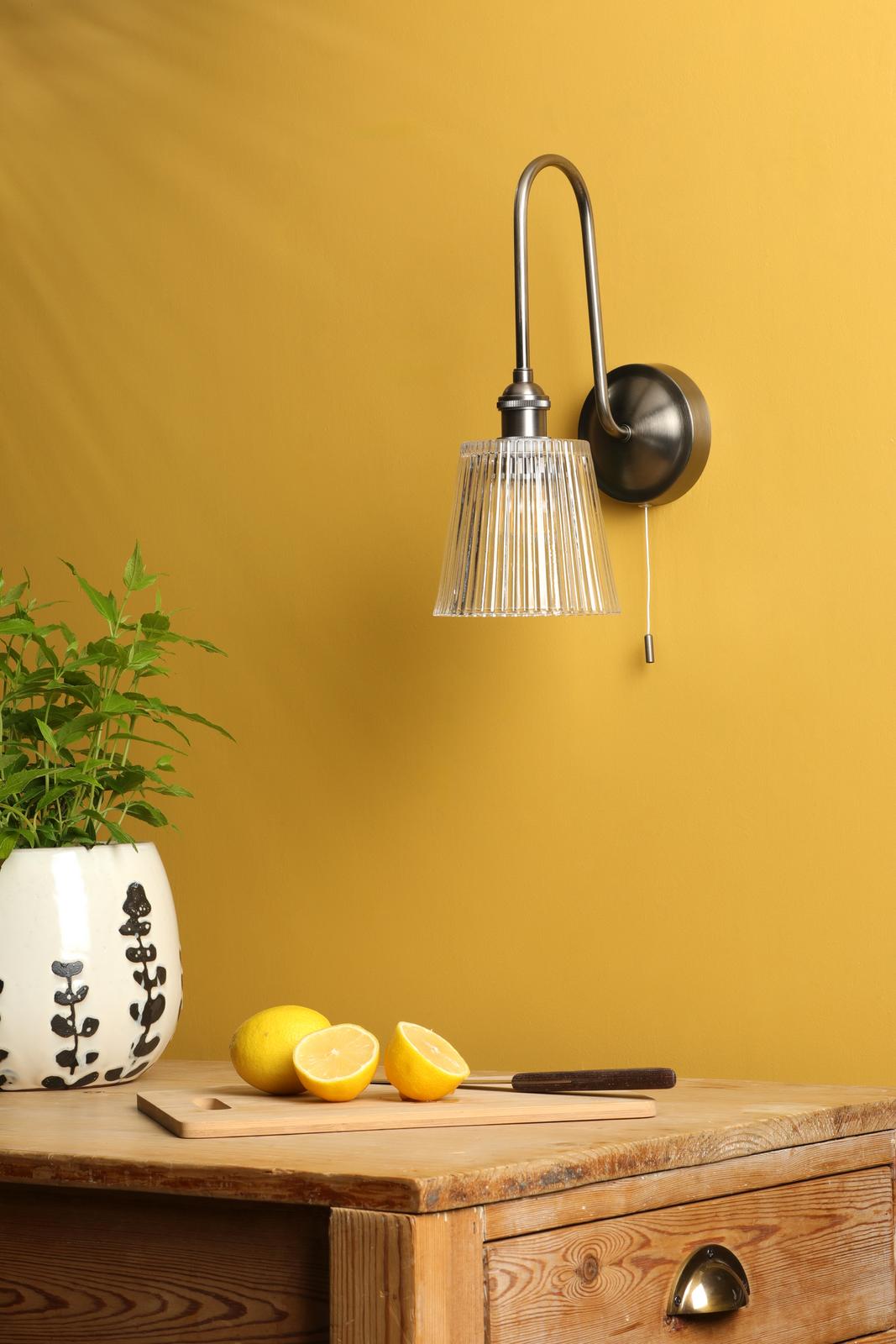 Hadano Wall Light Antique Chrome and Ribbed Glass