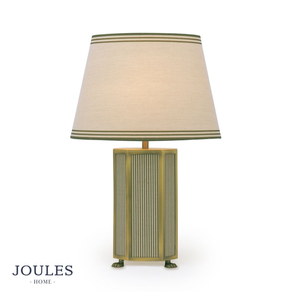 Joules Helmingham Table Lamp Matt Antique Brass With Shade Green Stripe