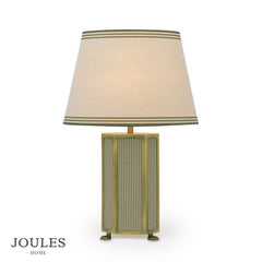 Joules Helmingham Table Lamp Matt Antique Brass With Shade Green Stripe