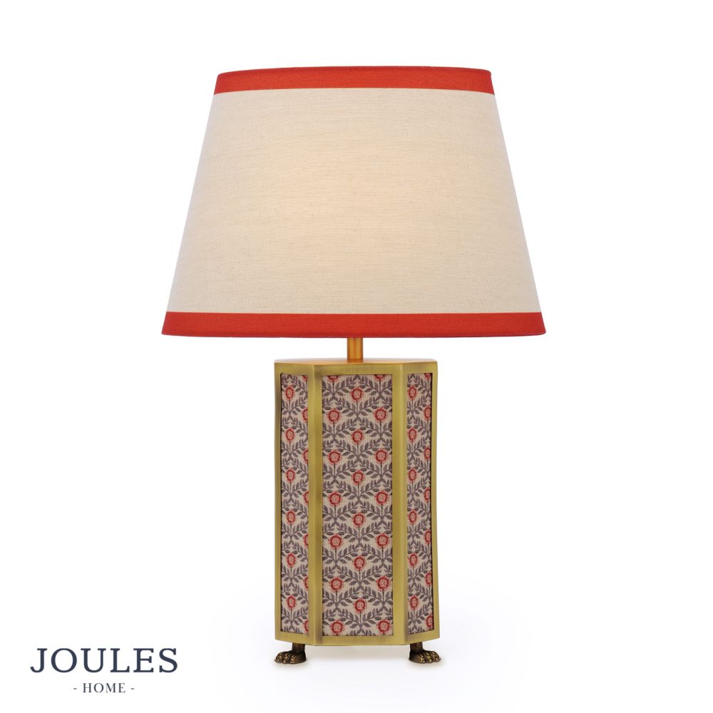 Joules Helmingham Table Lamp Matt Antique Brass With Shade Red Print