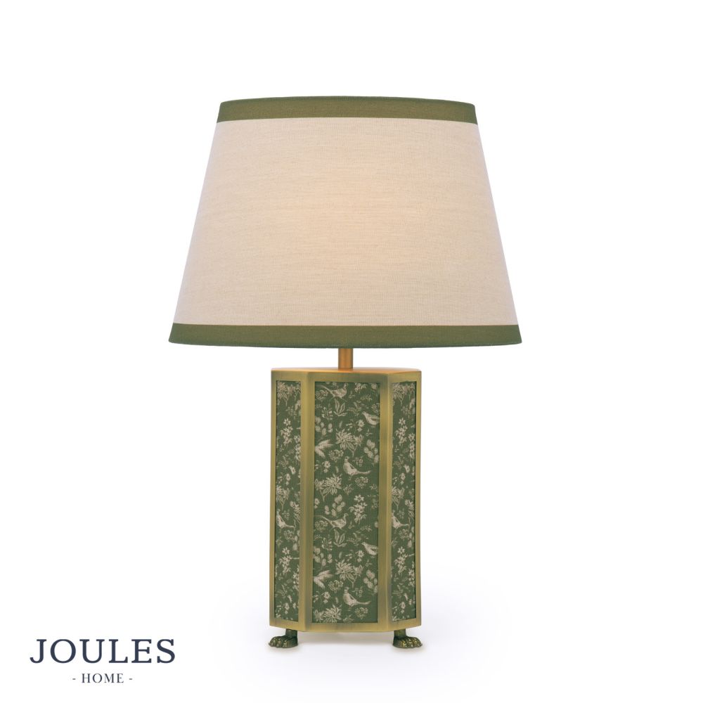 Joules Helmingham Table Lamp Matt Antique Brass With Shade Green Print